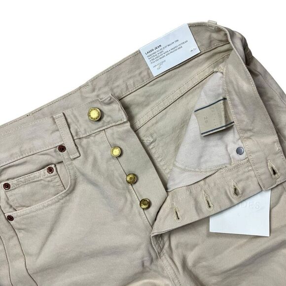B SIDES Jeans WMNS 28 x 26” Beige Relaxed‎ Lasso Wide Leg USA Button Fly $425 - Picture 7 of 13